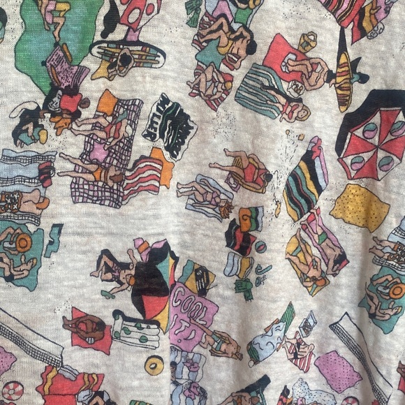 Nicole Miller Linen Short Sleeve Top Vacation Beach Print - Picture 3 of 5